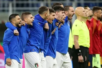 Italy national football team players during a crucial World Cup qualifying match