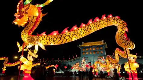Lunar New Year celebrations in China with colorful decorations