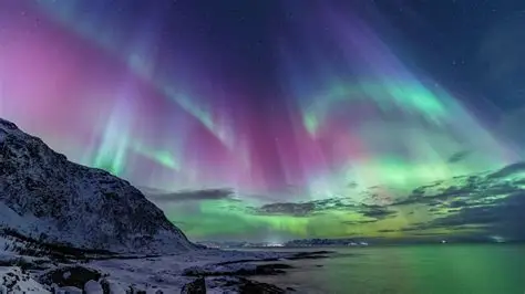 Bright green Northern Lights dancing across a dark Arctic sky