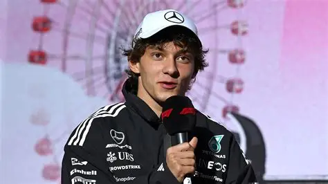 Kimi Antonelli celebrating his Japanese Grand Prix victory after taking championship lead