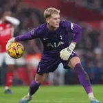 Antonin Kinsky reacting after being substituted during Tottenham’s match against Atletico Madrid
