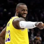 LeBron James celebrating after breaking the NBA all-time field goals record