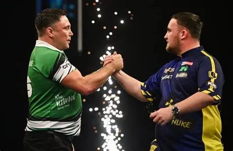 Luke Littler celebrating dramatic comeback win against Gerwyn Price in Dublin darts match