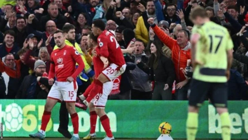 Manchester City players react after draw with Nottingham Forest in Premier League title race