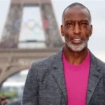 Michael Johnson speaking at a press conference about Grand Slam Track league