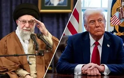 Donald Trump speaking to reporters about the Iran war