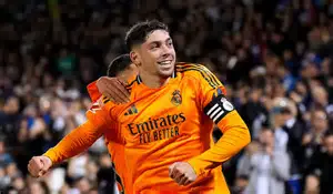 Federico Valverde celebrating hat-trick for Real Madrid at Santiago Bernabeu