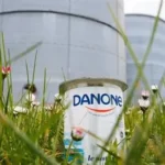 Huel meal replacement products displayed with Danone branding