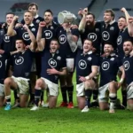Scotland rugby captain Sione Tuipulotu speaking to teammates during Six Nations preparation in Dublin.