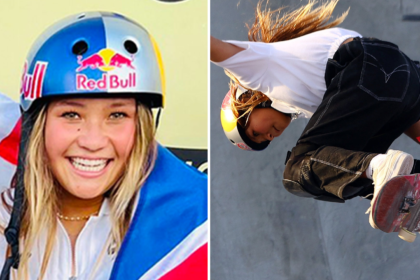 Sky Brown performing skateboarding trick during world championship final