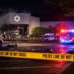 Police and emergency vehicles outside Temple Israel synagogue after a vehicle ramming incident in Michigan.