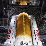 NASA mission control room in Houston monitoring Artemis Moon mission