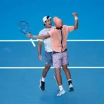 Tennis players leaving the court during the cancelled Fujairah ATP Challenger tournament