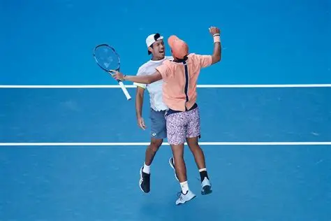 Tennis players leaving the court during the cancelled Fujairah ATP Challenger tournament