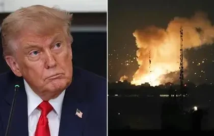 Donald Trump speaking at the White House about the Iran conflict.