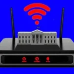 WiFi router with cybersecurity warning highlighting US ban on foreign devices