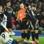 Mats Wieffer fouled in the box during Brighton vs Arsenal Premier League match