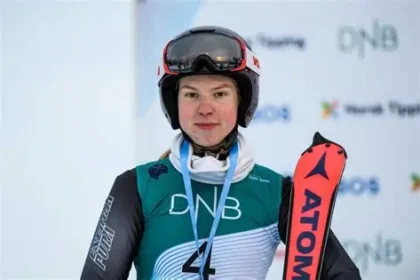 Varvara Voronchikhina celebrating Paralympic super-G gold medal