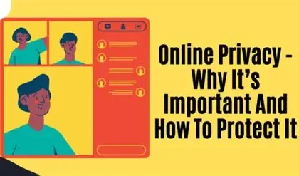 Person using a laptop with privacy and data security icons on screen