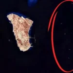 Aerial view of Kharg Island showing oil terminals and tanker facilities