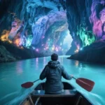 Secret world of underground travel glowing cave boat exploration
