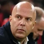 Arne Slot reacting during Liverpool match amid team struggles