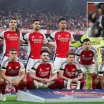 Mikel Arteta pumps fist passionately from Arsenal touchline, rallying Gunners with intense "pure fire" expression during key match.