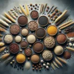 Vibrant bowl of ancient grains quinoa, spelt, and millet alongside modern wheat, highlighting nutritional comparison.