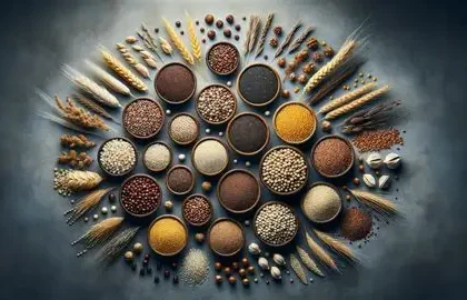 Vibrant bowl of ancient grains quinoa, spelt, and millet alongside modern wheat, highlighting nutritional comparison.