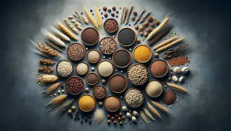 Vibrant bowl of ancient grains quinoa, spelt, and millet alongside modern wheat, highlighting nutritional comparison.