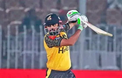 Babar Azam celebrating T20 century for Peshawar Zalmi in PSL match