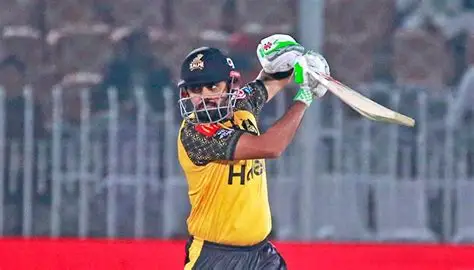Babar Azam celebrating T20 century for Peshawar Zalmi in PSL match