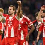 Bayern Munich players celebrating Bundesliga title win at Allianz Arena