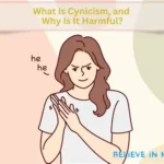 Person sitting alone in cafe feeling doubtful and cynical