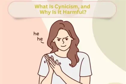 Person sitting alone in cafe feeling doubtful and cynical