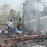 Fireworks factory explosion site in Tamil Nadu with debris and rescue teams