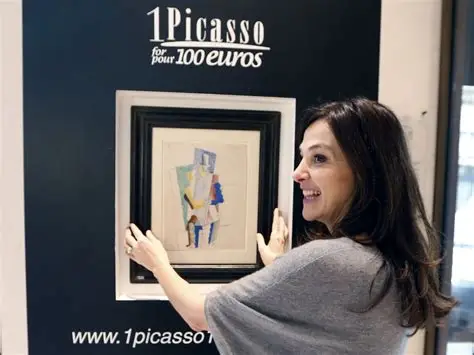 Picasso painting of a woman displayed in an art gallery with visitors observing it.