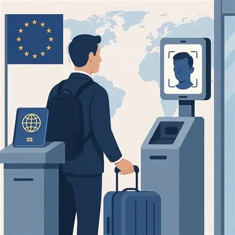 Traveller scanning fingerprint at European airport under new biometric border system