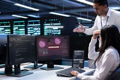 Financial leaders discussing cybersecurity risks of advanced AI model in banking sector