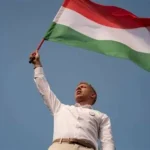 Péter Magyar celebrating Hungary election victory after defeating Viktor Orbán