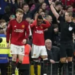 Amad Diallo falls in penalty area during Manchester United vs Bournemouth match