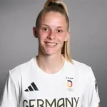 Germany forward Vivien Endemann celebrates goal for Wolfsburg during Women's Champions League match against Manchester United.