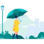 Person walking in light rain enjoying fresh air and calm environment