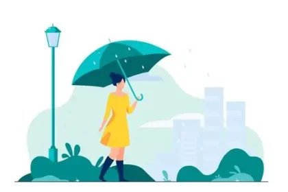 Person walking in light rain enjoying fresh air and calm environment