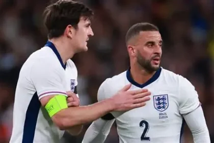 Harry Maguire reacting after being shown a red card during a Premier League match