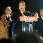 Péter Magyar speaking after talks with Hungary’s president at the presidential palace