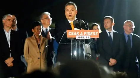 Péter Magyar speaking after talks with Hungary’s president at the presidential palace