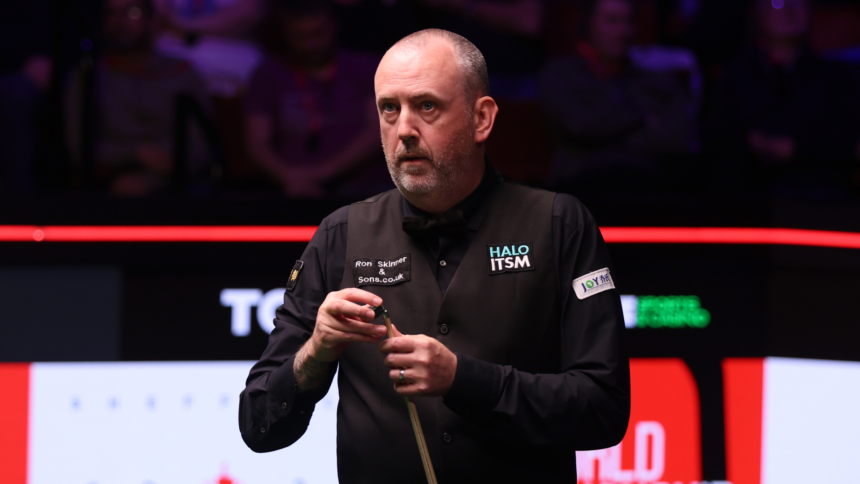 Mark Williams snooker player at Crucible World Championship table