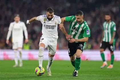 Vinicius Junior scoring for Real Madrid against Real Betis in La Liga match
