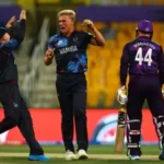 Scotland cricket team batting against Namibia during T20 match in Windhoek
